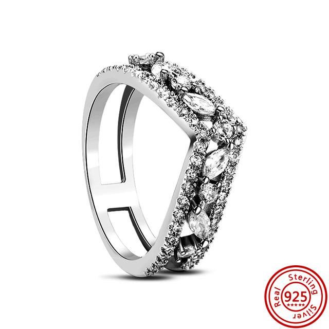 Authentic 100% 925 Sterling Silver Princess Regal Crown Heart Sparkling Zircon Luxury Circle Rings Women Wedding Jewelry