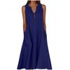 Women's Sleeveless V-Neck Button Front A-Line Dress with Side Pockets in Multiple Colors