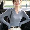 La Chapelle Women's High-Elastic Polo Neck Knit Short Sleeve Top