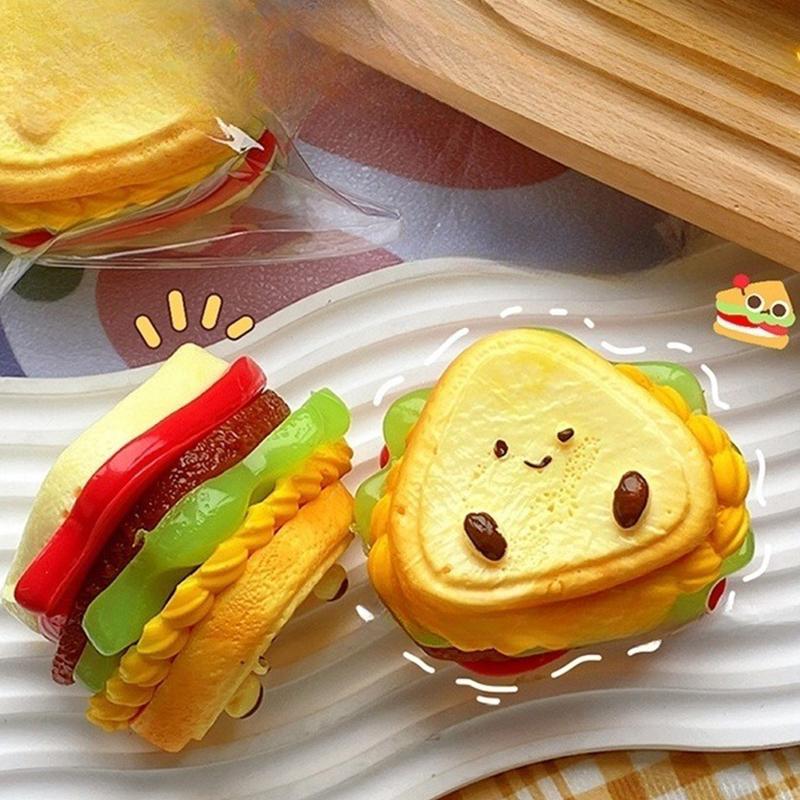 Cartoon Simulation Sandwich Toast Squeezing Decompression Toy Cute Hamburger Soft Mochi Toys Fidget Toys Kid Adult Gifts