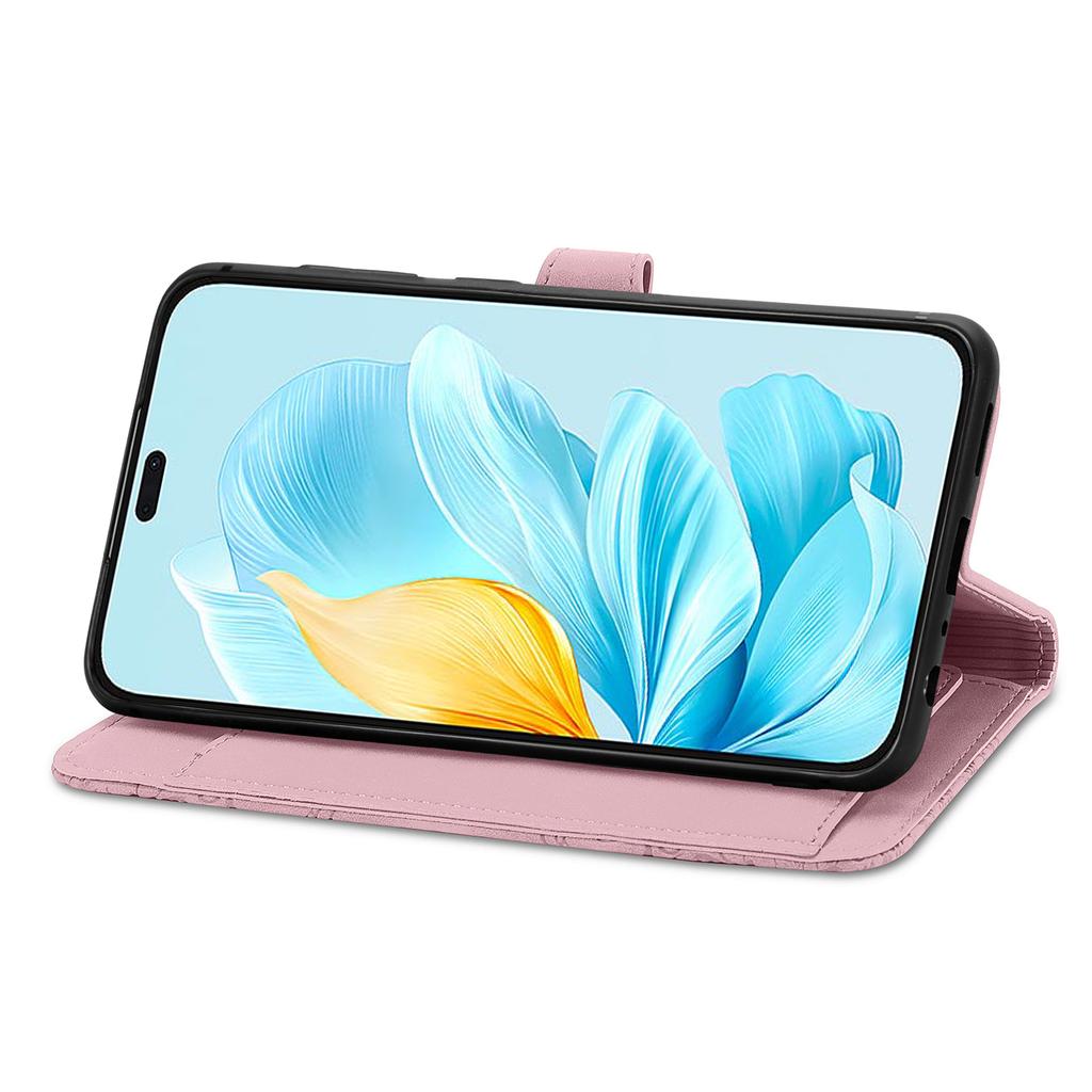 For Honor 200 Lite Zipper Wallet Case with Strap Flower Imprint PU Leather Phone Cover