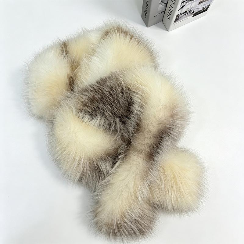 Winter fur scarf thickened warm plush cross scarf fur collar contrasting color double-sided fur scarf fur collar