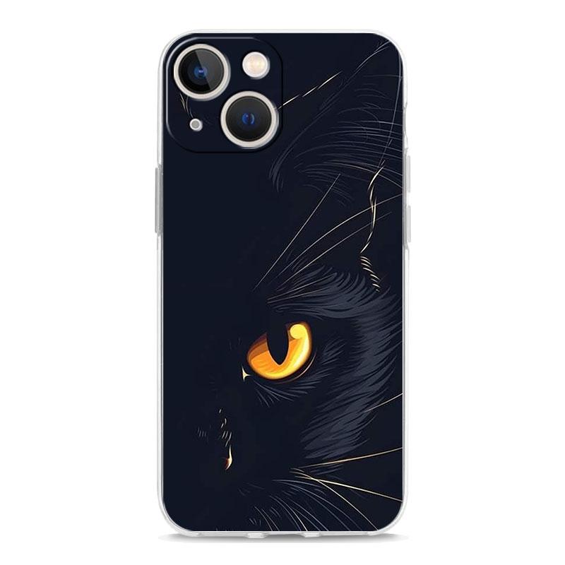 Phone Case For iPhone 16 15 14 13 12 11 Pro Max XS X XR 7 8 Plus Soft Shockproof TPU Clear Cover Black Cat