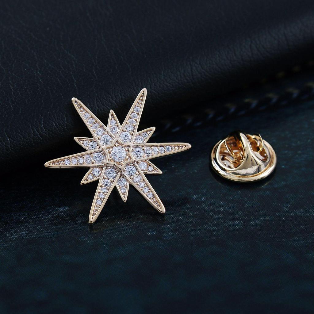 Luxury Six-Pointed Star Brooch for Men, Micro-Paved Zirconia Lapel Pin, Premium High-End Accessory