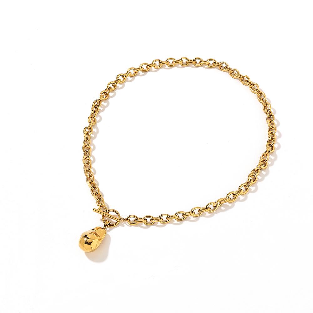 18k Gold-Plated Stainless Steel & Titanium Necklace with Baroque Pearl, European American Style, High-Class Feel, Fade-Resistant OT Buckle for Women.