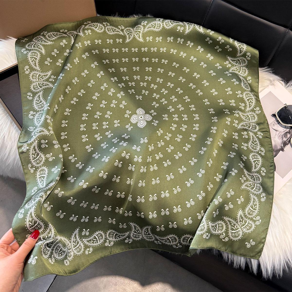 

NEW Paisley Square Scarf Women Satin Shawl Wrap Hijab Female Hair Luxury Headkerchief Four Seasons Beach Sun Protection Bandana зелёный