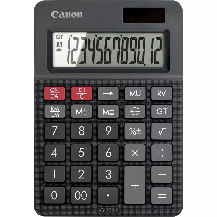 Desktop Calculator - CANON - AS-120 II HB - LCD - Black - Battery