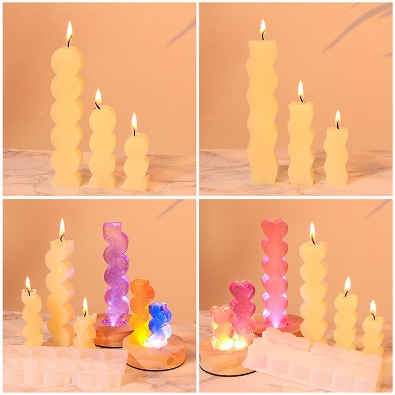 3-in-1 Candle Molds Long Candle Molds Waving/Heart Candle Molds for Making Candle Soap Baking DIY Craft Valentines Gift