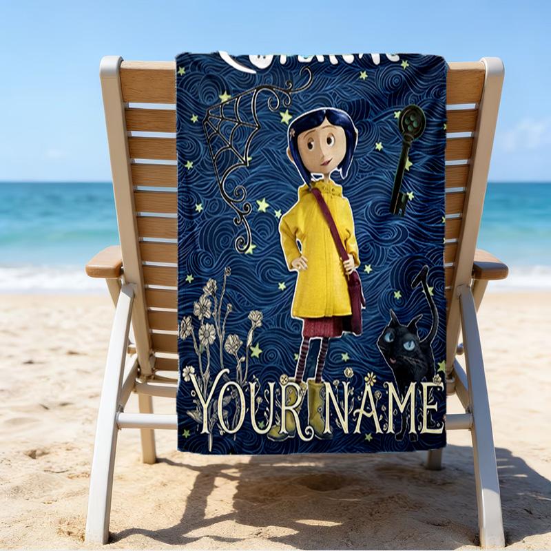 Custom Name Beach Towel Mystery Coraline's World Beach Towel, Soft Microfiber, Gift for Her/Him, Birthday, for Pool, Beach, Travel, Fan gifts