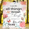 Outdoor Customize Your Name Blanket I Can Do All Things Through Christ Who Strengthens Me Floral Design Comfortable Soft Lightweight Multipurpose For