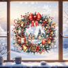 Indoor Outdoor Holiday Ornaments Watercolor Christmas Wreath Static Window Cling, Reusable Xmas Sticker with Red Bow Seasonal Home Decor Winter
