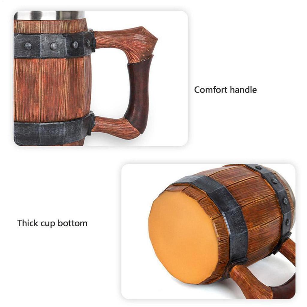 Beer Steins Stainless Steel Resin Drinking Cup Large Capacity Handmade Antique Men's Barrel Mug Beer Cup for Anniversaries
