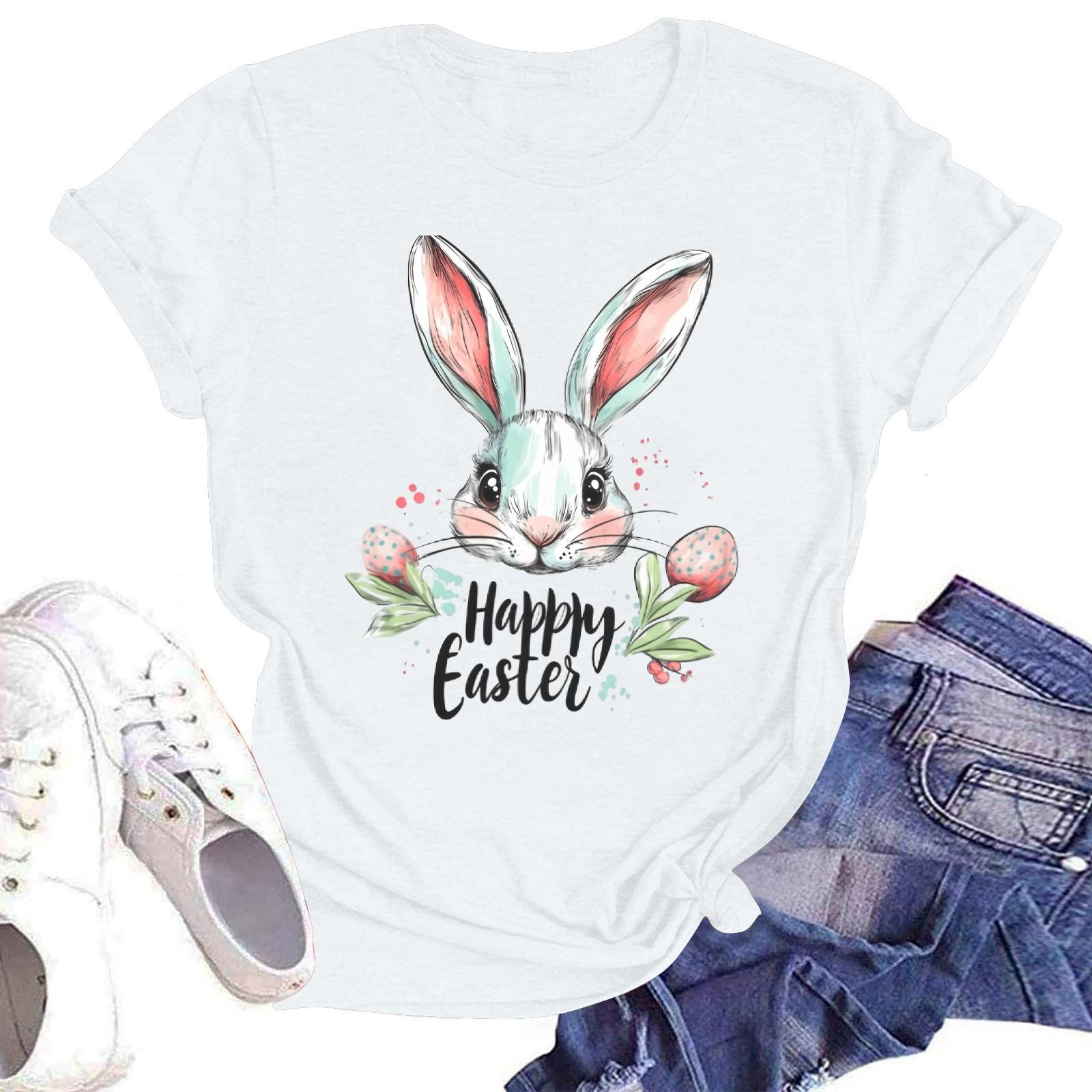 

Жіноча повсякденна вільна футболка з принтом і круглим вирізом, пуловер з короткими рукавами XL білий