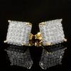 Trendy  Golden Color / Silver Color Bling Out Iced AAA Three Zirconia Micropave Square Hip Hop Stud Earrings