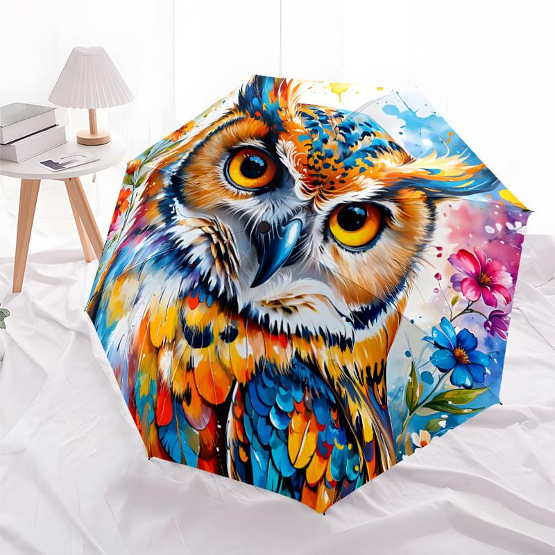 1pc Owl Flowers Automatic Open/Close Umbrella Compact Folding Umbrella, All-Season Portable Umbrella for Women/Men F1124085