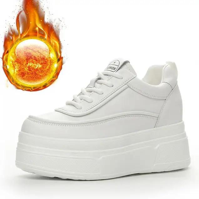 

8CM Synthetic Genuine Leather Spring Chunky Sneakers Shoes Women Combat Autumn Warm Winter Ankle Platform Wedge Booties 40