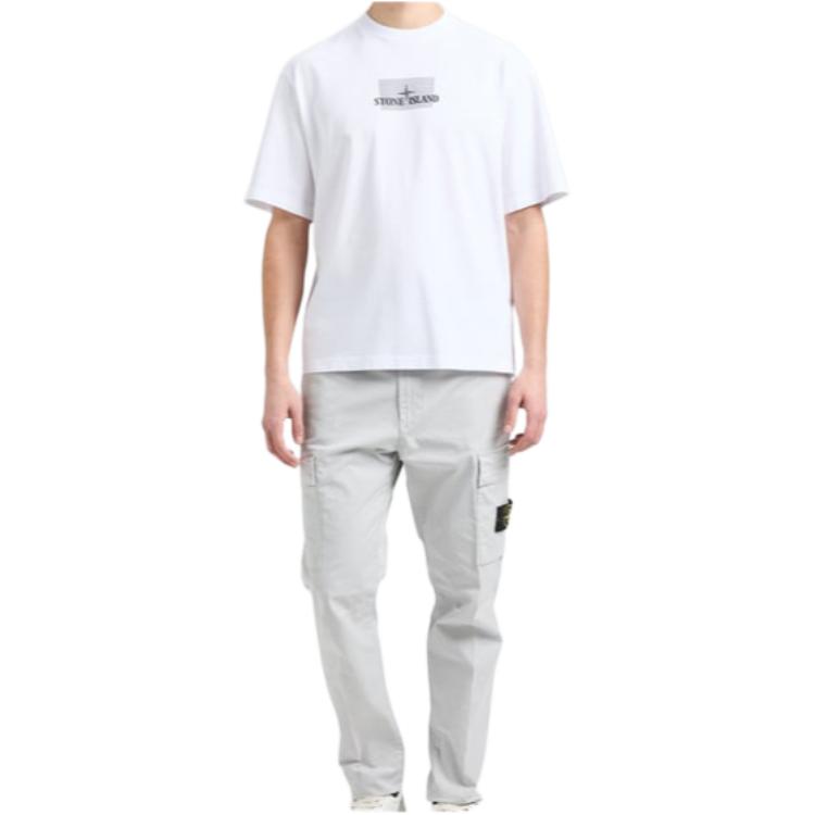 Stone Island SS25 Ribbed Crew Neck Short Sleeve Logo Print Organic Cotton T-Shirt Men Tops K1S1521000-16S0093-V0001