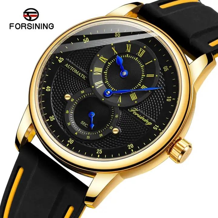 Men Wristwatch Black Blue Dial Automatic Transparent Mechanical Watch Silicone Rubber Band Male Sport Clock Relogio Masculino366