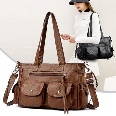 Fashion PU Large Capacity Multi Pocket Shoulder Bags For Women 2026 Spring High Quality Versatile Popularity Personality Tote Bags