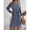 Women's Fashion Spring Fall Flower Pattern Print Long Sleeve O-Neck High Waist Casual Dresses