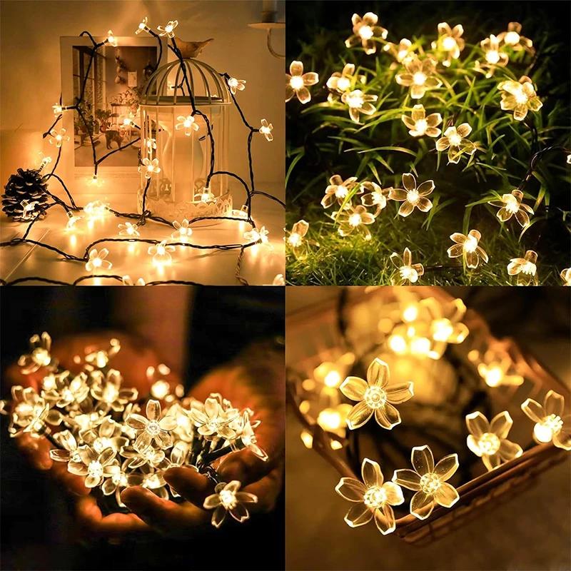 Warm white petal light cherry blossom light waterproof solar LED string light, garden decoration outdoor light wedding Christmas party