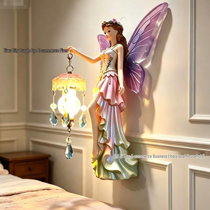 Resin Flower Fairy Wall and Desk Lamp: Elegant Bedroom Ornament