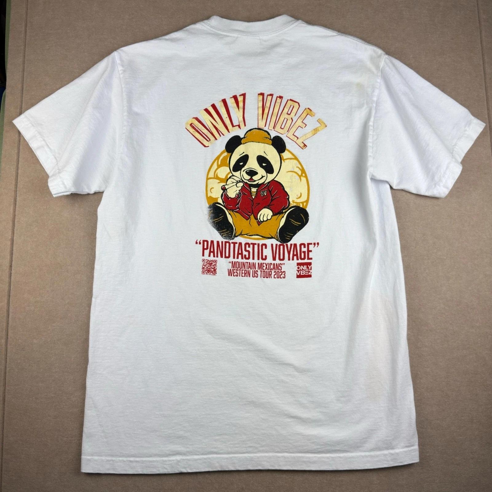 Only Vibez Shirt Men L White Panda Mt. Mexicans Pandtastic Voyage Tour 2023 Tee M
