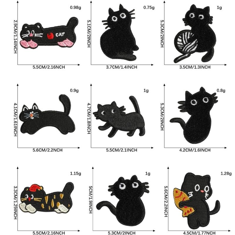 9 Pcs Cartoon Animal Embroidered Patches Cats Iron on Patches Repair Patches Kitten Sewing Patches for Clothes Bag