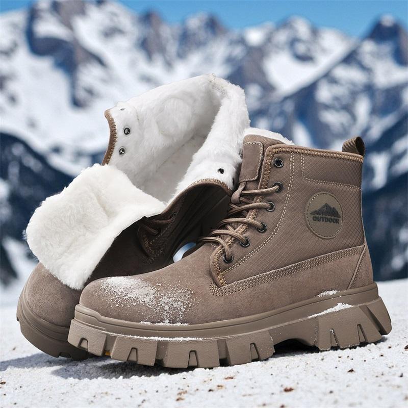 Men's Ankle Boots Genuine Leather Short Boots Retro Snow boots Warm Casual Plush Shoes