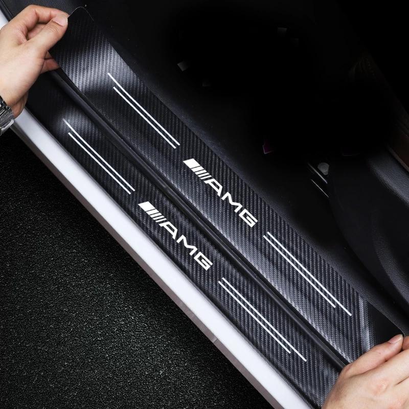 4Pcs Carbon Fiber Car Sticker Strip Auto Door Threshold for Mercedes benz W211 W203 W204 W210 W124 W202 CLA W212 W220 W205 BI1