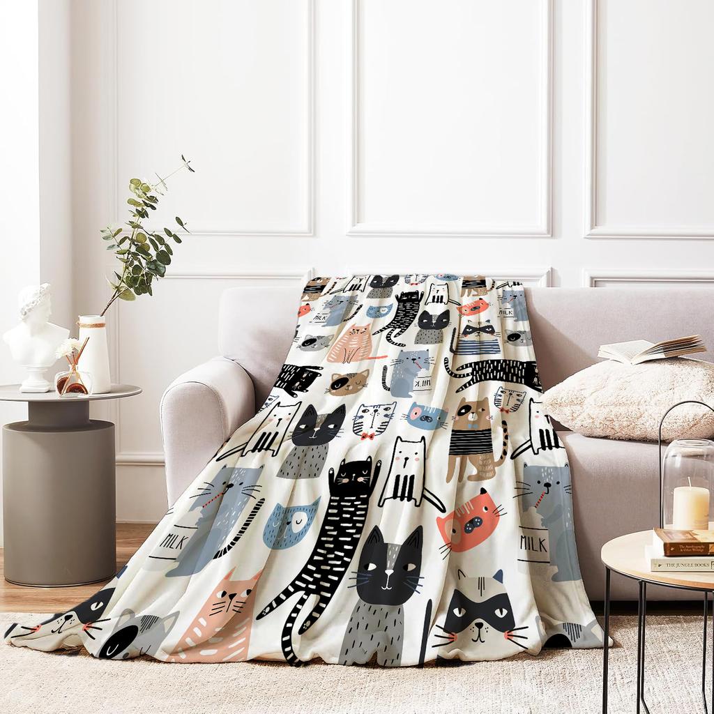 Flannel Throw Blanket Print Blanket Super Soft Cozy Nap Blanket for Bed Sofa Office Travel Machine Washable Perfect Home Gift