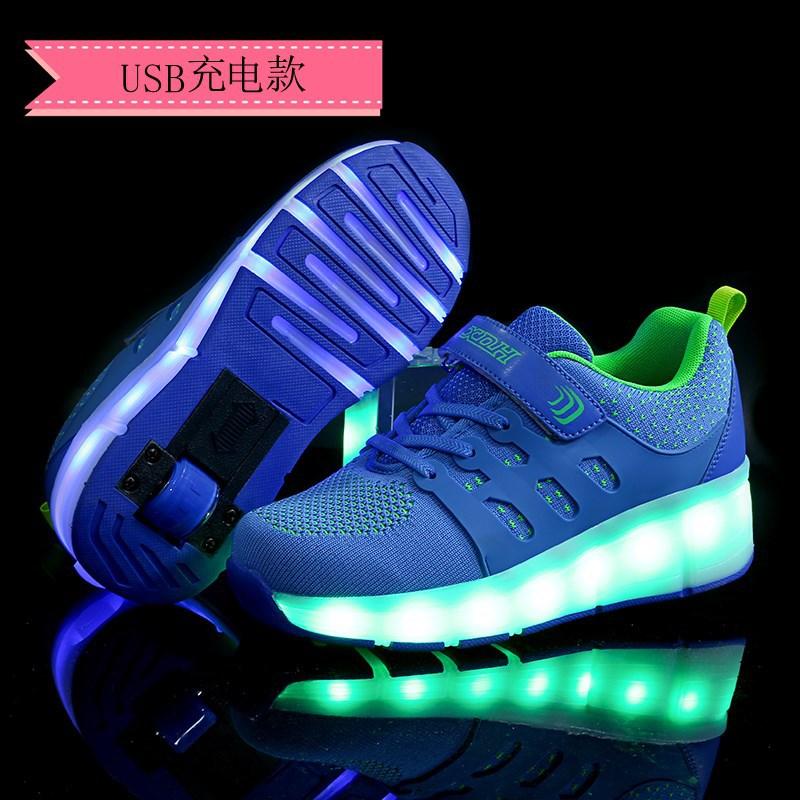 Neue Jungen Einrad Leucht-Laufschuhe Mädchen USB-Aufladung Zyklus LED Leuchtende Radschuhe Trend Skates