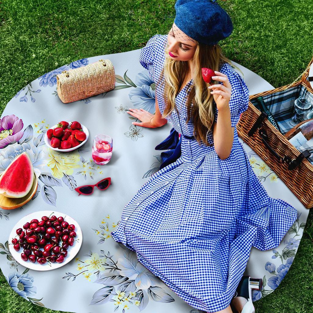 Waterproof Round Tablecloth Flower Bird Leaf Design For Wedding Party Dining Table Cover Decoration