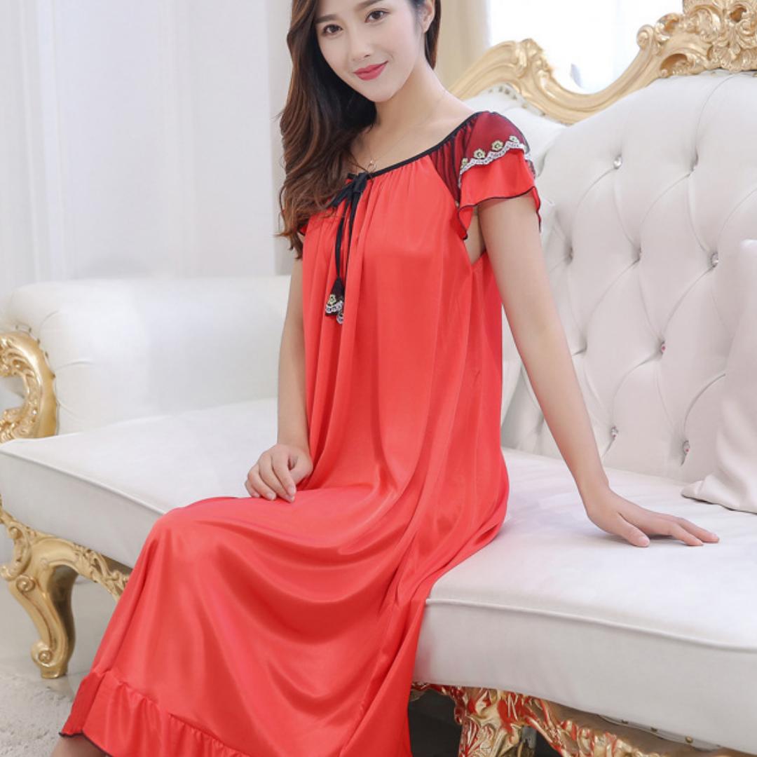 

Модное ночное платье с круглым вырезом, удобное, расслабленное, женские ночные рубашки, пижамы, ночное белье One size красный
