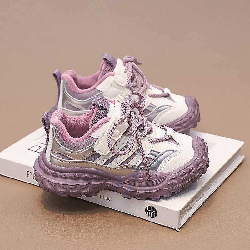 Stylish sneakers for older children2026Spring fleece-lined thickened boys' running shoes and girls' tire-pattern casual shoes