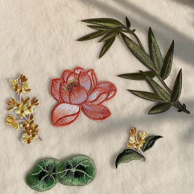 Patch Ricamato Fiore Bambù Arte Tradizionale Cinese Hanfu Cheongsam Decorazione Fai da Te Applicazione Abbigliamento Donna Forniture per Cucito