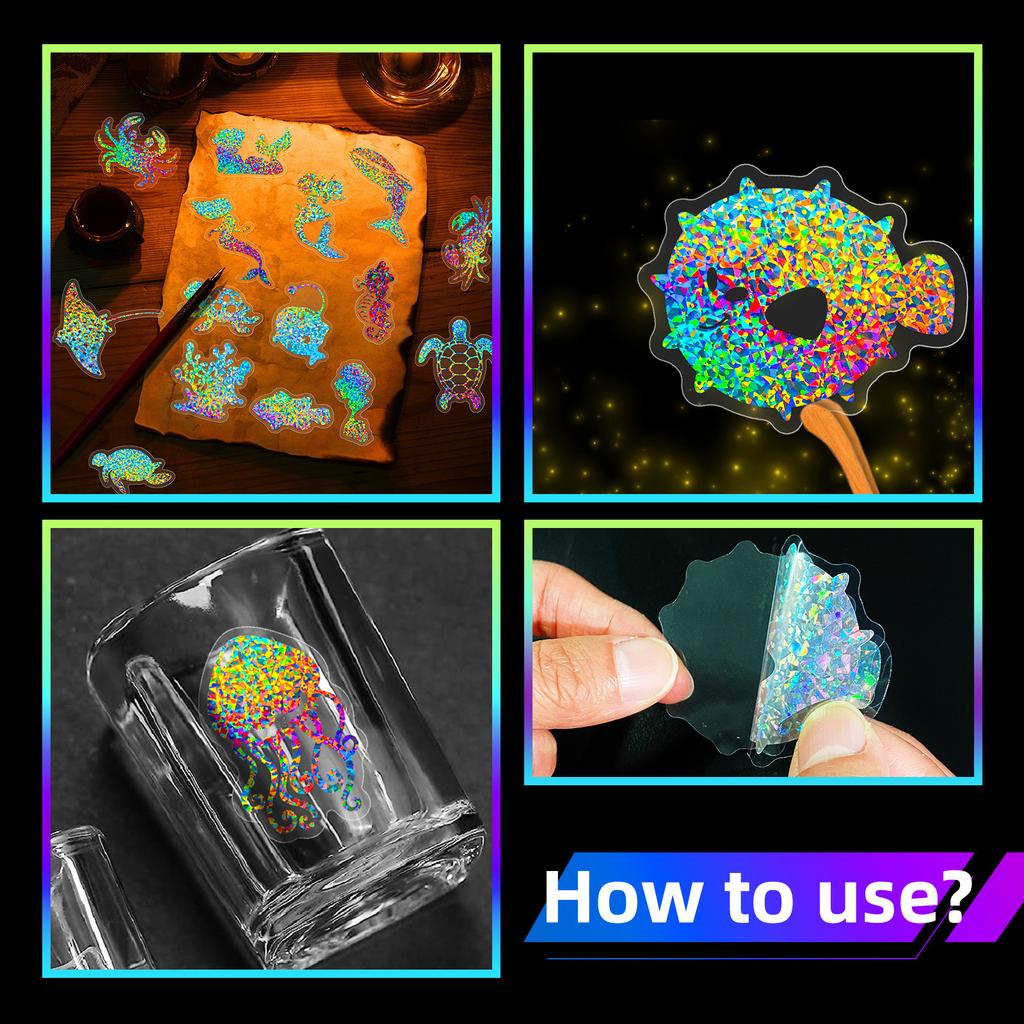 100 Transparent Laser Stickers, Underwater World Stickers Pet Colorful Gooka Material Decoration Diy Holographic Stickers