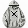 Minimal-cross Men Hoodie Classic Hooded Pullover, Abstract Star Cross Symbol Front Print, Cozy Fleece Sweatshirt for Outdoor Daily Sessions