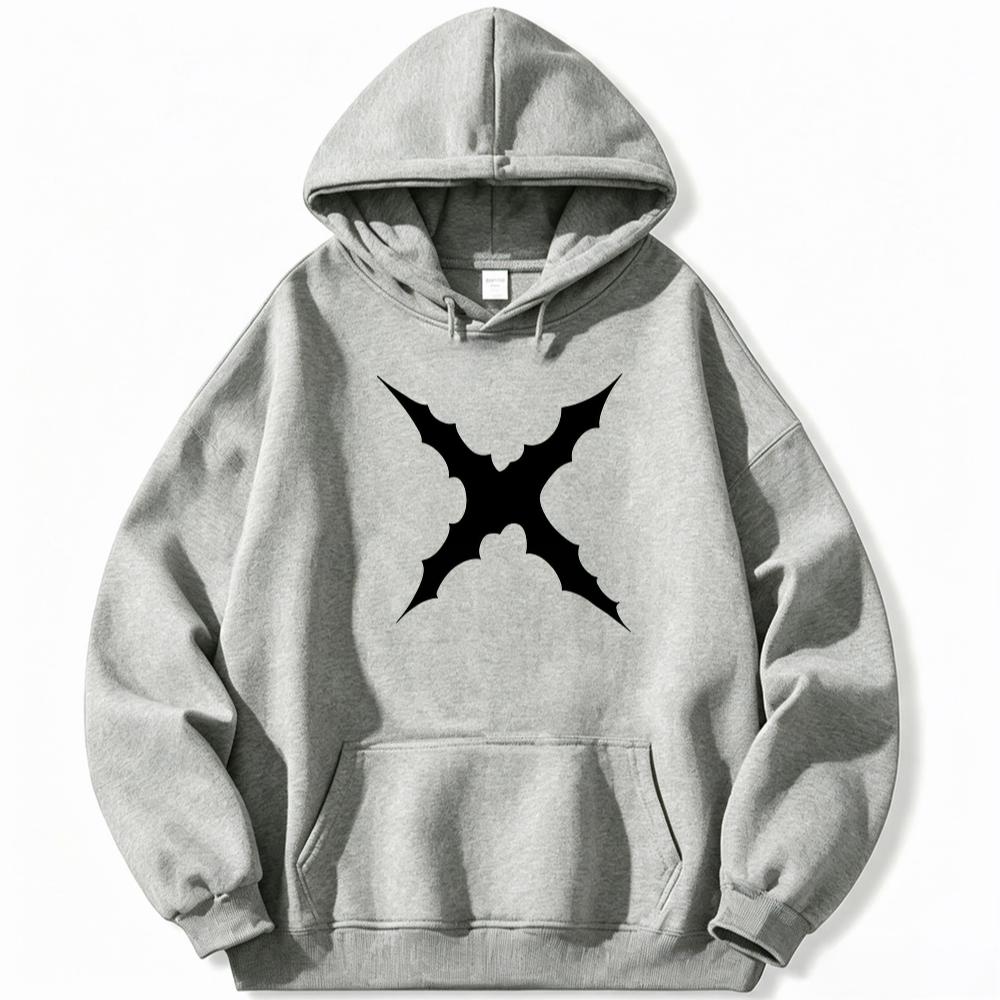 Minimal-cross Men Hoodie Classic Hooded Pullover, Abstract Star Cross Symbol Front Print, Cozy Fleece Sweatshirt for Outdoor Daily Sessions