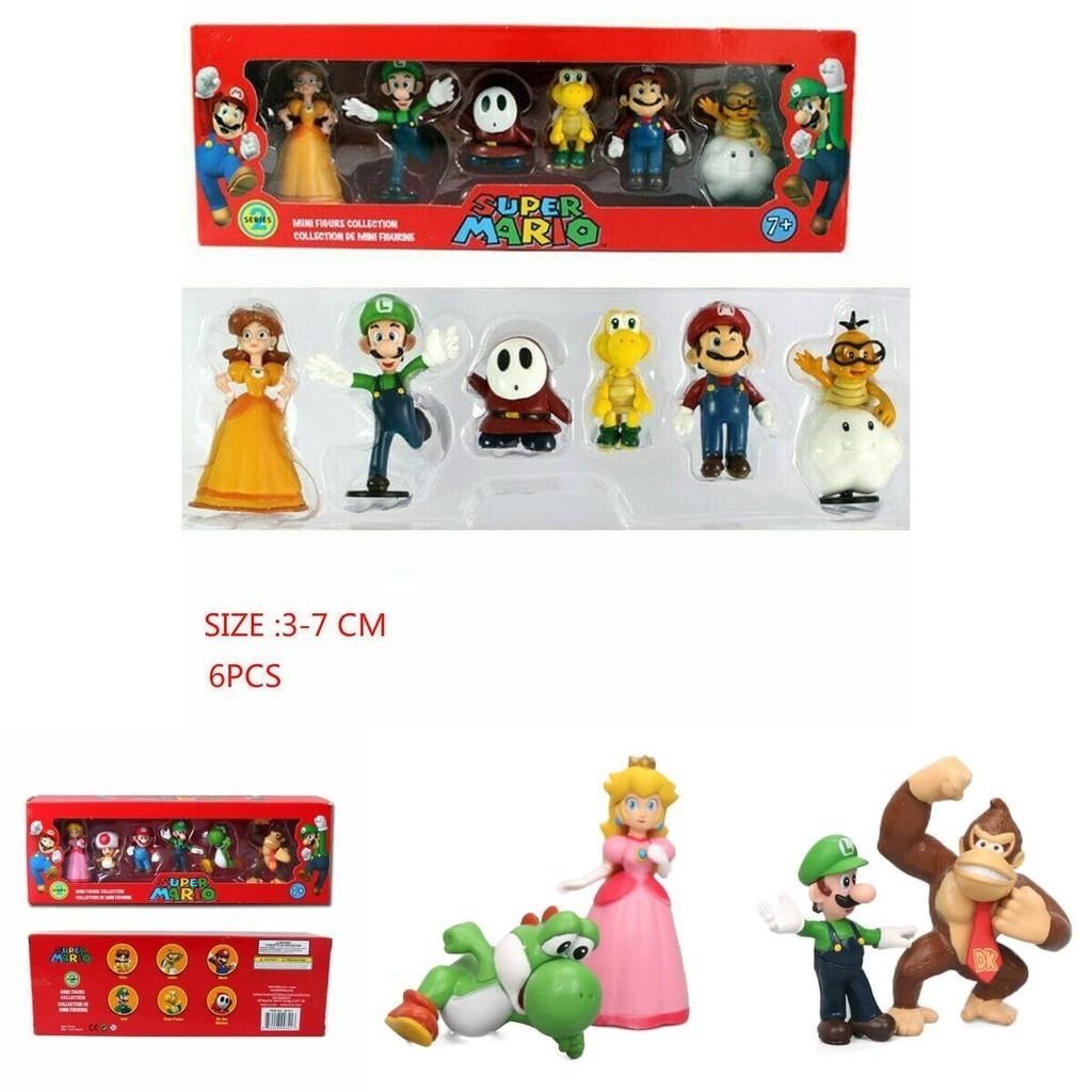 Kids Gift Set Of Six Super Mario Bros Action Figures Featuring Luigi Yoshi And Mushroom Collectible Toys