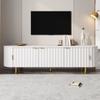 TV Lowboard Made of MDF with 5 Doors, Fluted Front, Rounded Sides, Iron Feet and Iron Handles