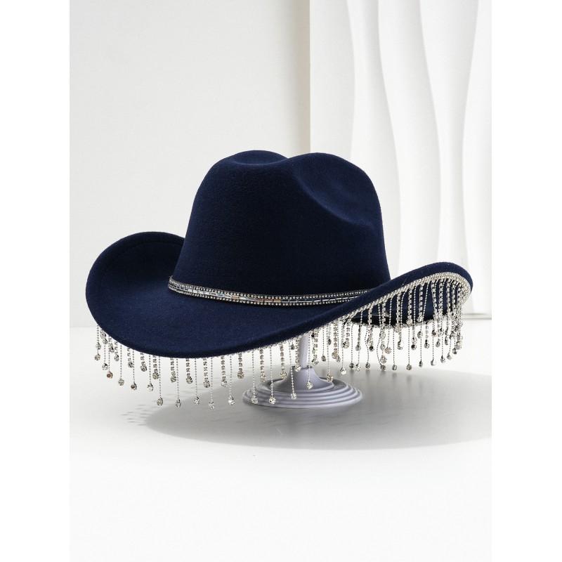 Unique Sweet Party Hat With Square Rhinestone Chain Tassel Music Events