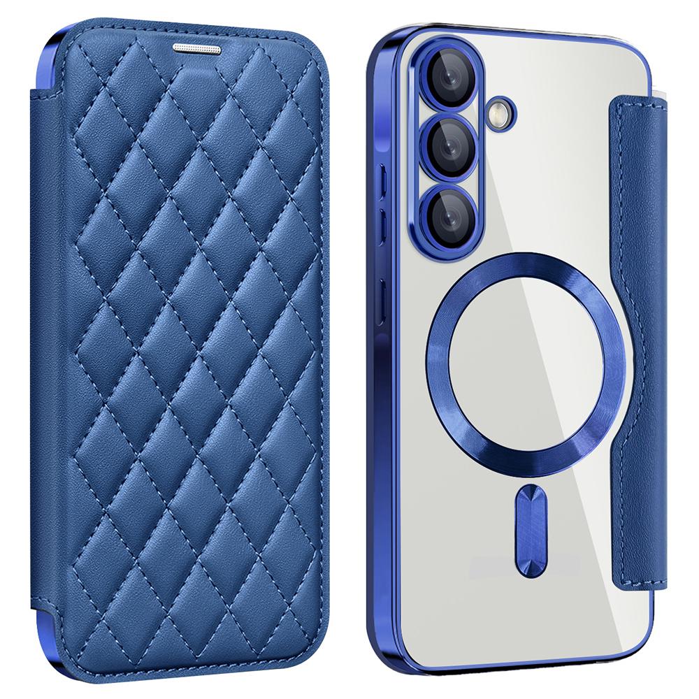 

For Samsung Galaxy A36 5G Case Compatible with MagSafe Rhombus PU Leather Phone Cover Sapphire