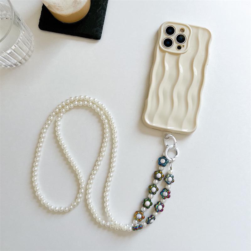 Trendy Pearl & Flower Phone Case Bracelet with Handmade Jewelry & Chain Accessories