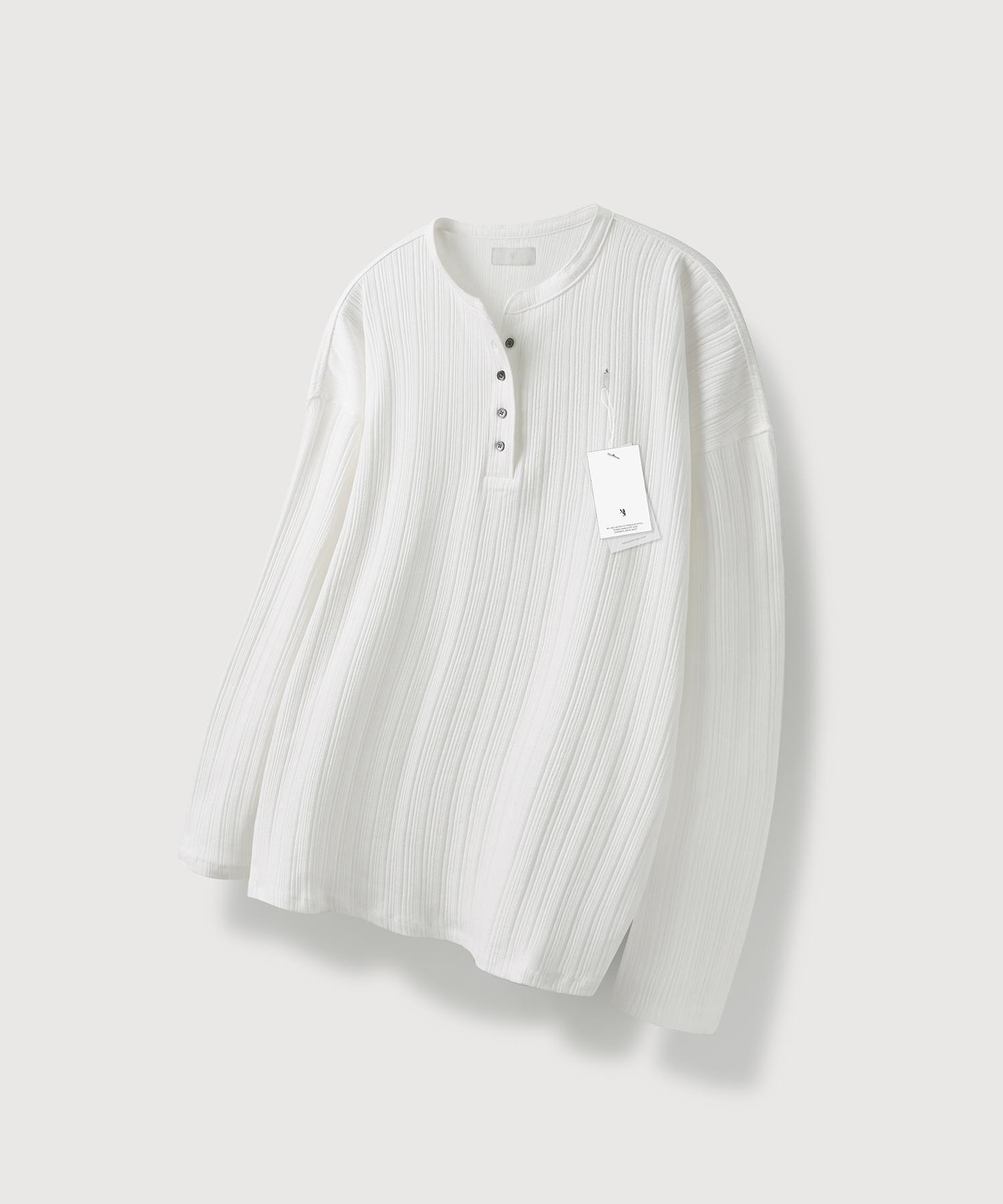 Mood Inside Ribbed Henley Neck Long Sleeve_White White/Xl