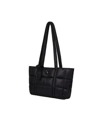 Leathery Nylon Padded Crossbody Bag [Black]