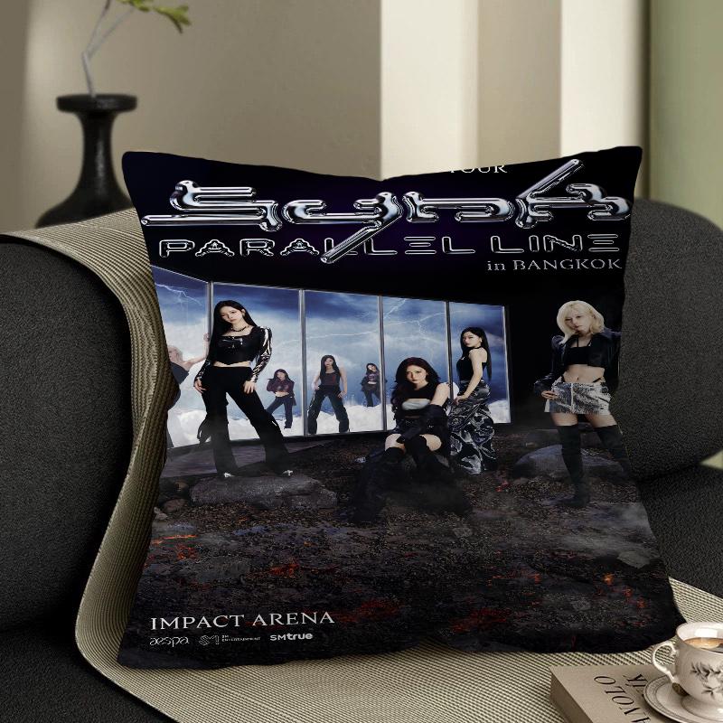 KPOP Koreansk Tjejgrupp A-AespaS Kuddfodral Kuddöverdrag Bil Prydnadskuddfodral För Soffa Bil Julklapp 40x40cm 45x45cm