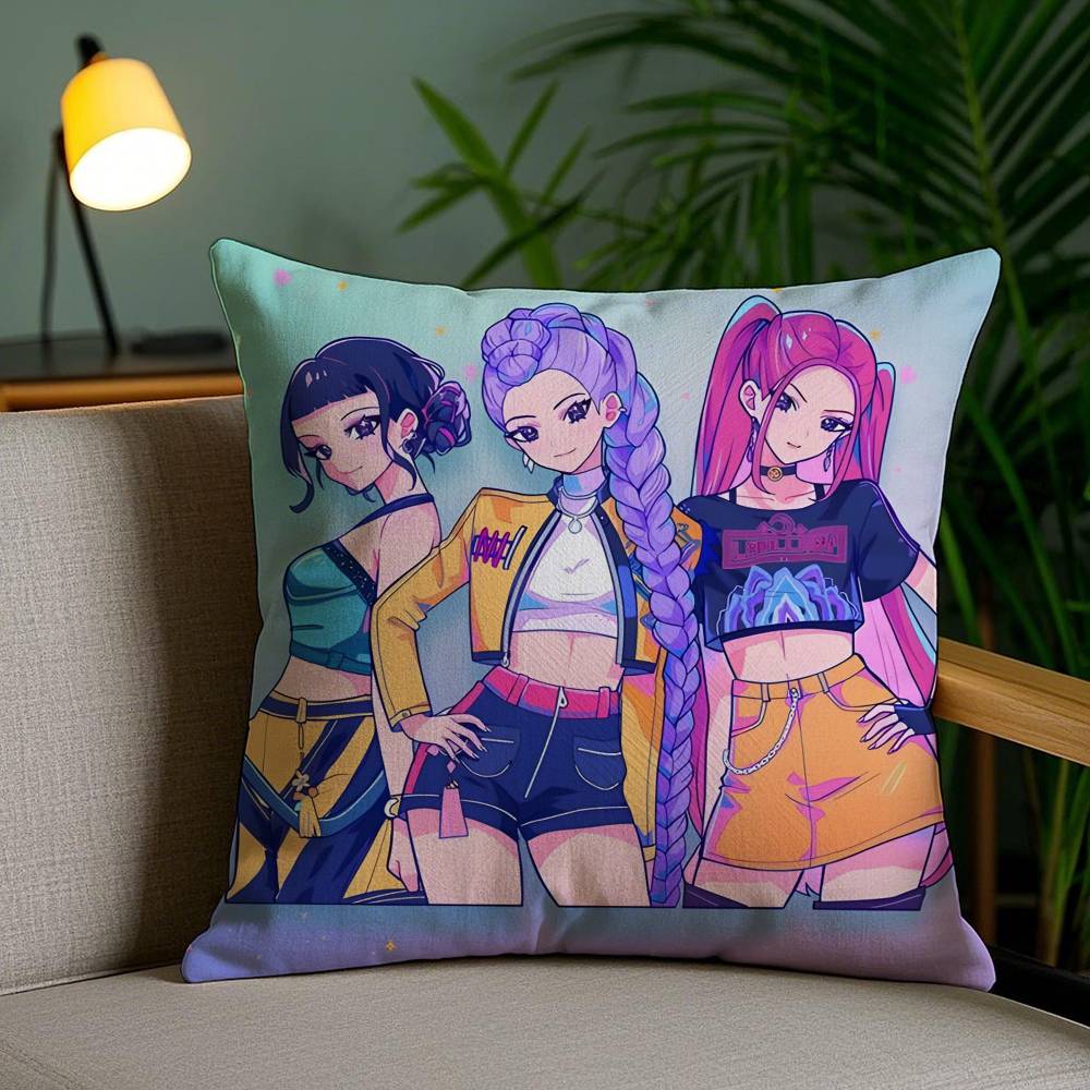 Pop-Cartoon Movie K-Pop Demon Hunters Pillow Case Anti-dustmite Pillowcase Invisible Zipper Silky Short Plush Sofa Cushion Cover
