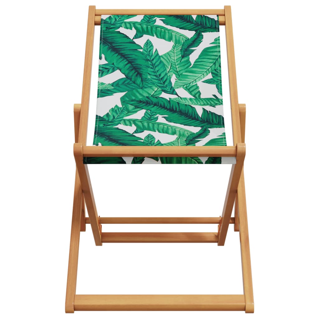 Vidaxl Folding Beach Chairs 2 Pcs, Leaf Pattern Fabric And Wood