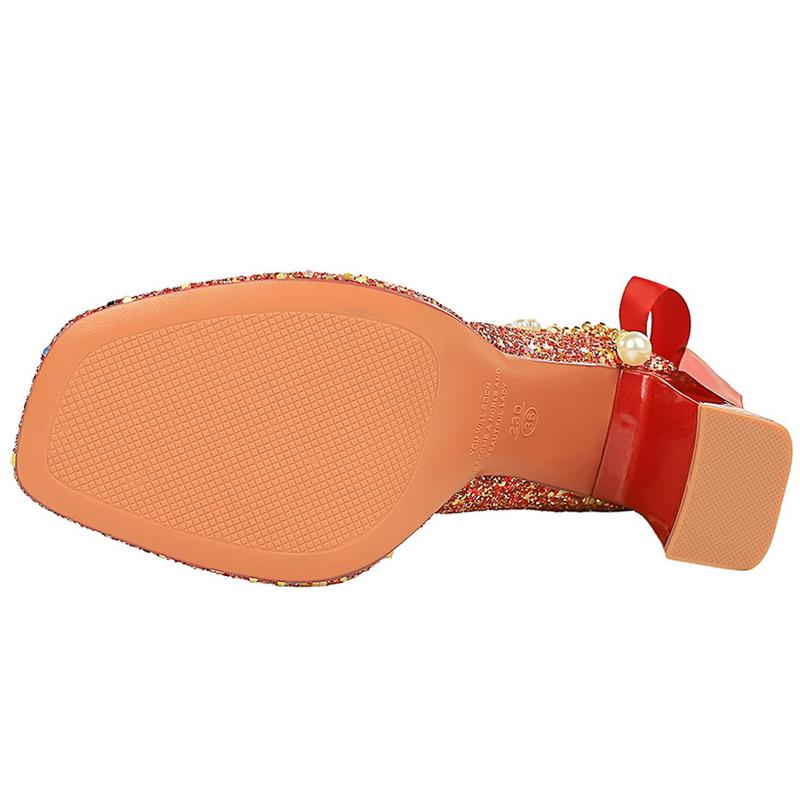 Shoes 2025 Pearl Chain Design Women Pumps Sequin Platform High Heels Square Head Thick Heeled Shoes with Women Heels